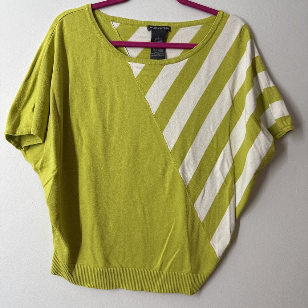 Striped Dolman Sweater Womens‎ S Lime Breezy Coastal Chic Indie Casual